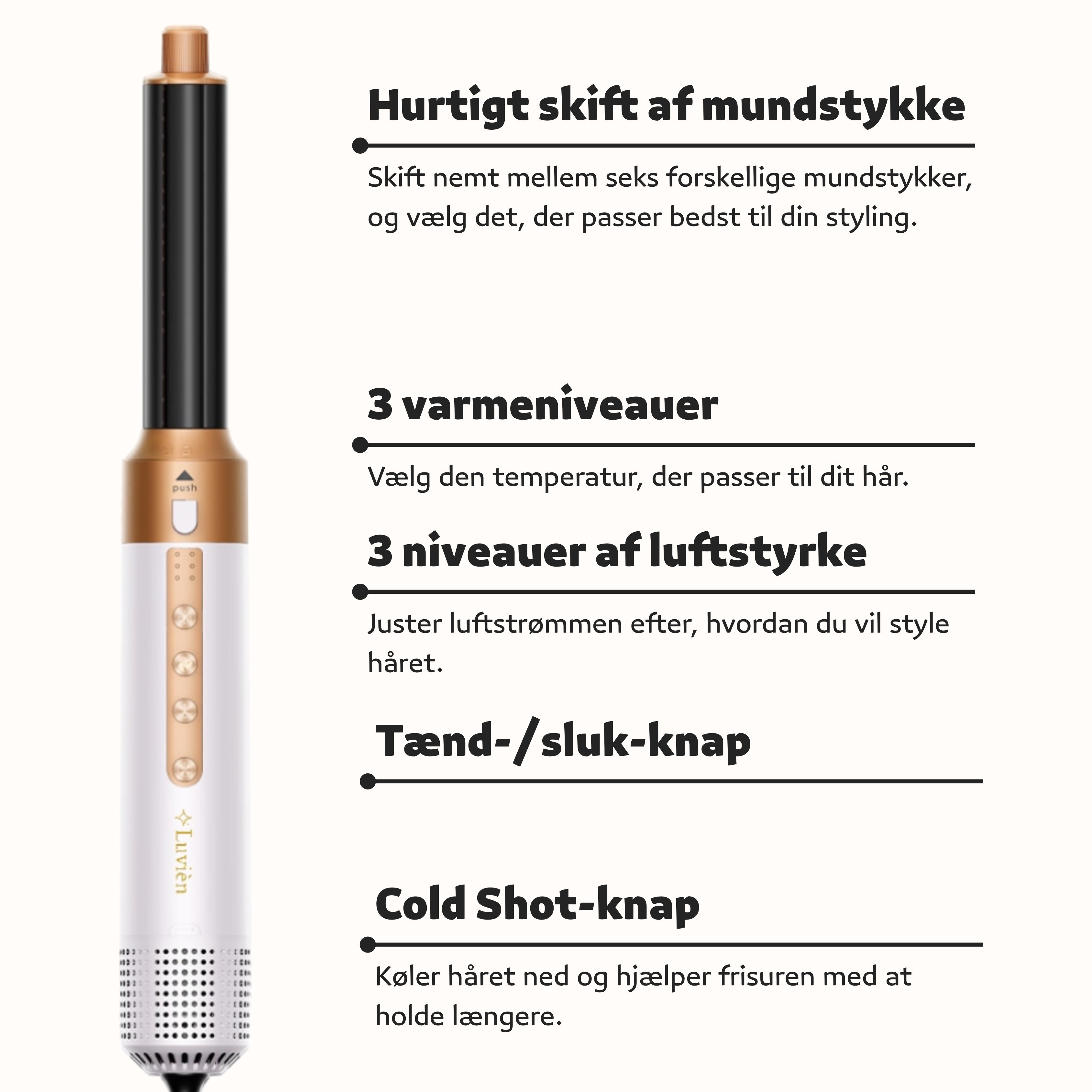 Luvién Pro Multistyler 6-i-1 Hårtørrer 1400W Hvid