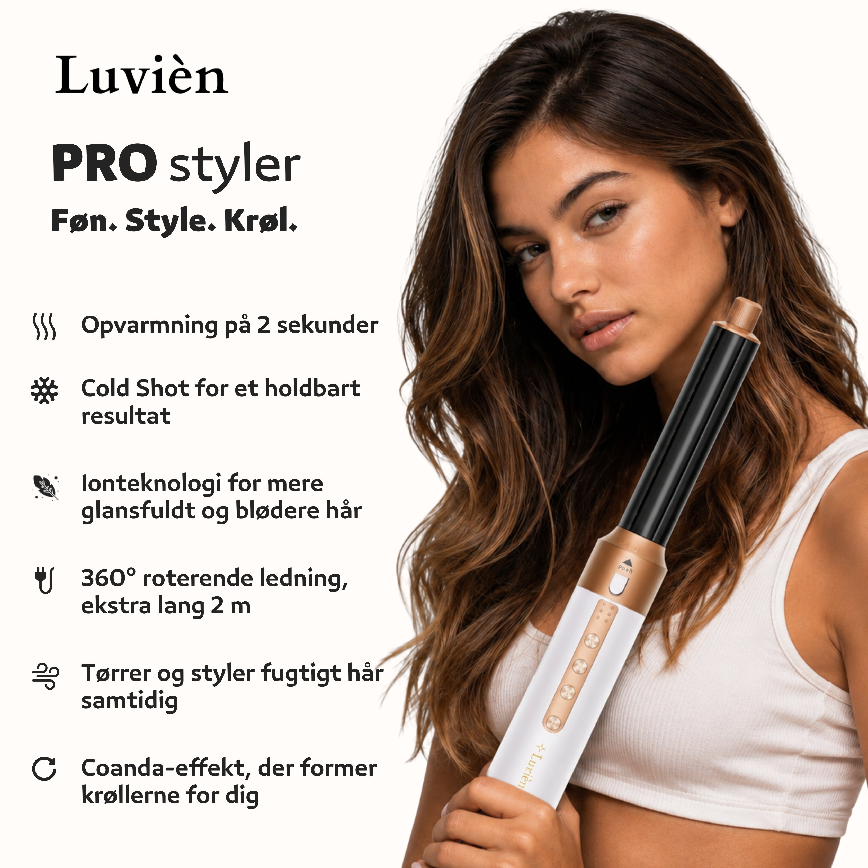 Luvién Pro Multistyler 6-i-1 Hårtørrer 1400W Hvid