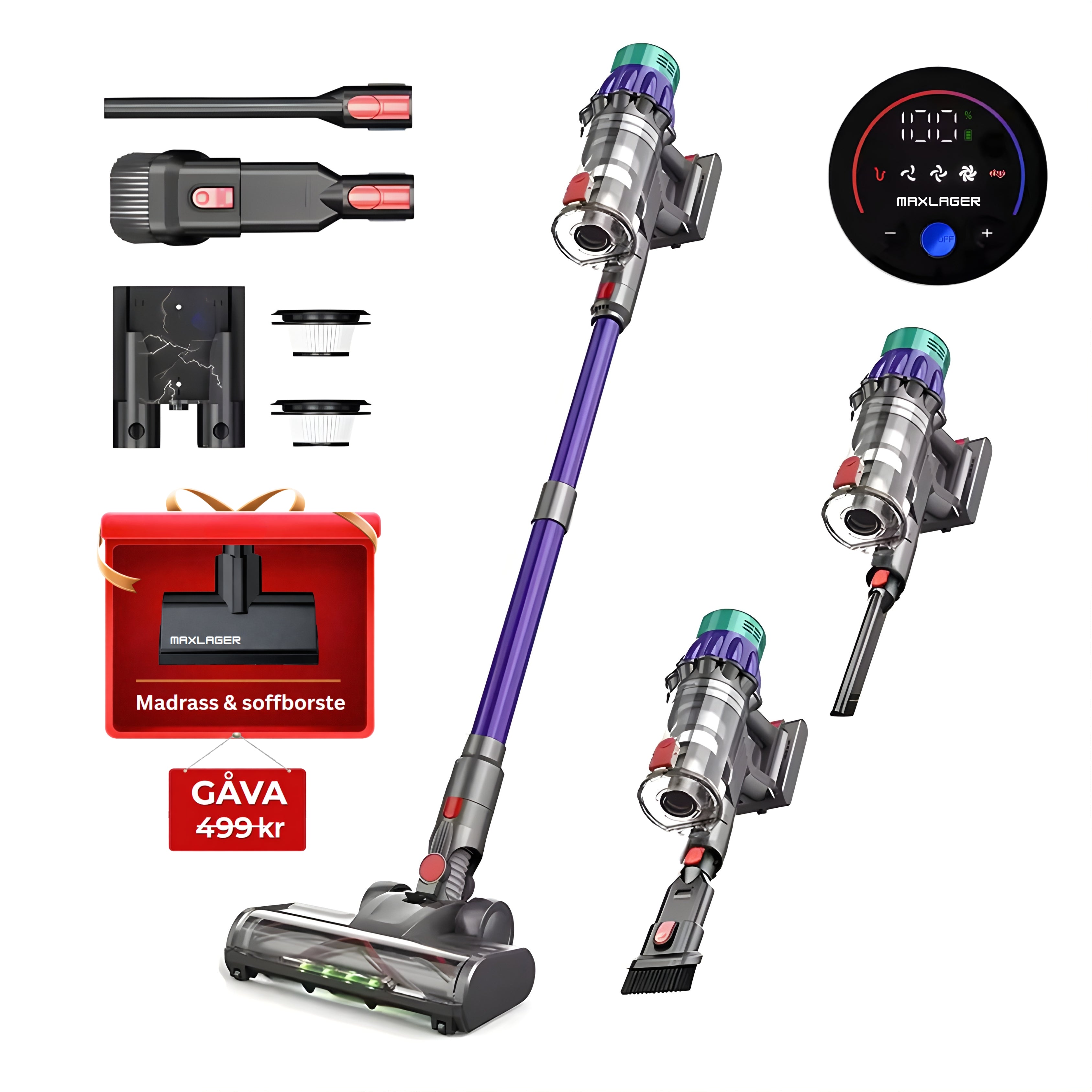 Maxlager V22 - 650W – 55 kPa Avancerad Sladdlös Dammsugare - Skaftdammsugare