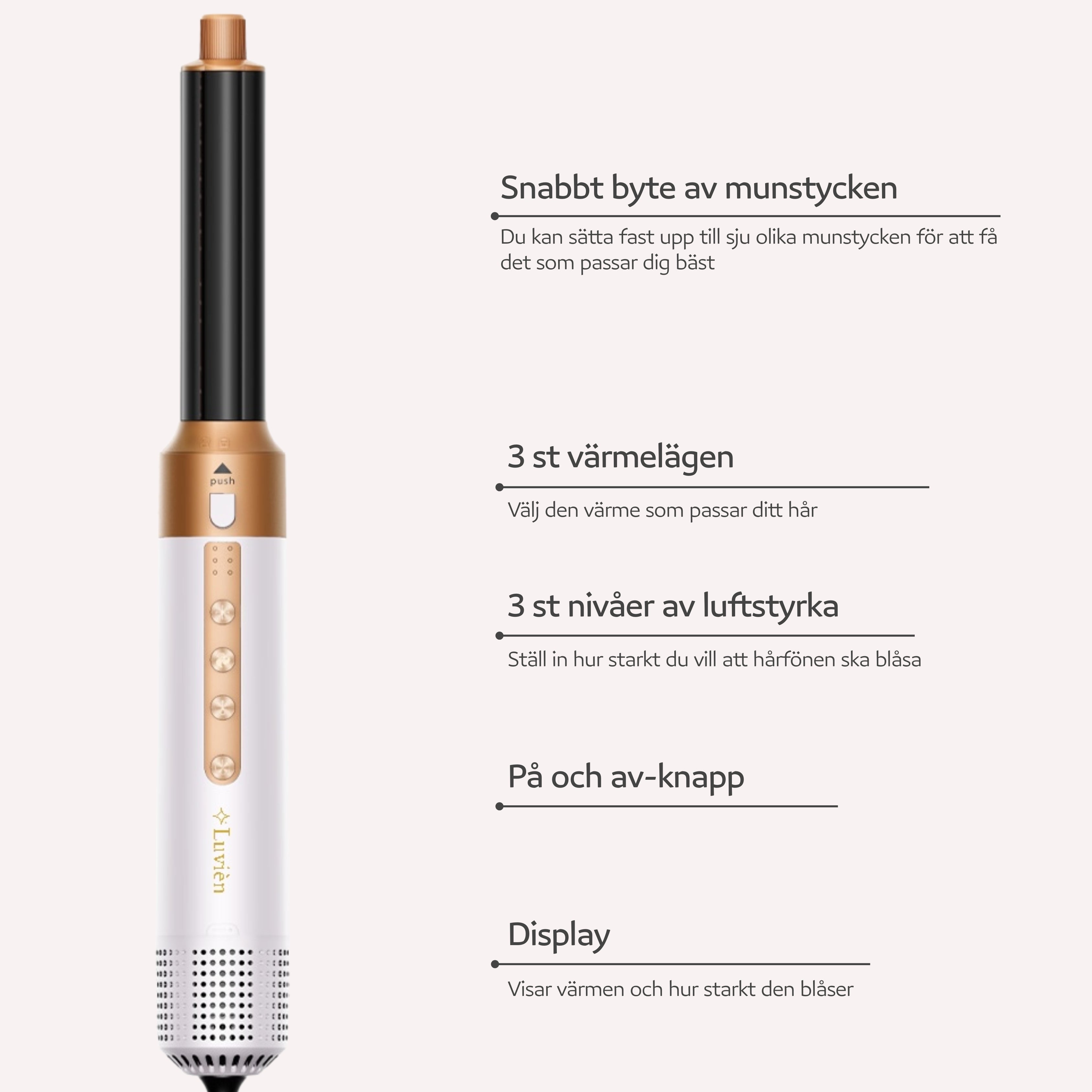 Luvién Pro Multistyler 6-i-1 Hårtørrer 1400W Hvid