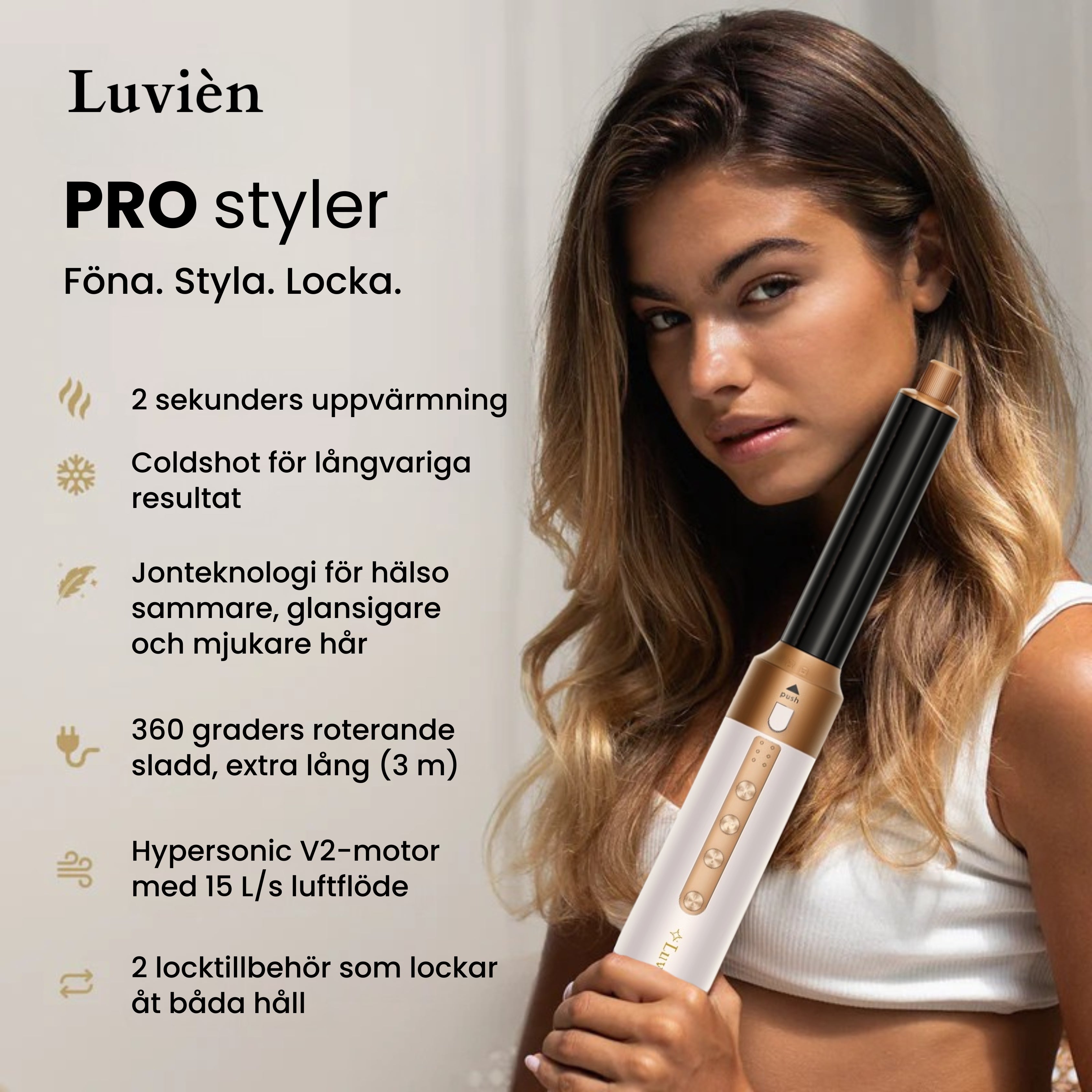 Luvién Pro Multistyler 6-i-1 Hårtørrer 1400W Hvid
