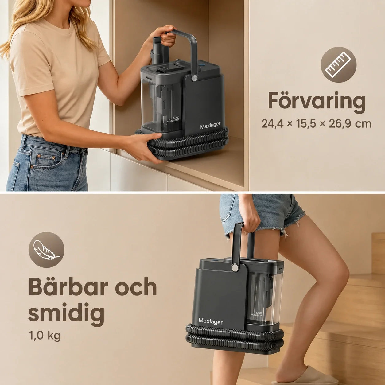 Maxlager Tekstil- og Tæpperenser 800 W – 16 kPa til sofa, bil, tæpper og pletter
