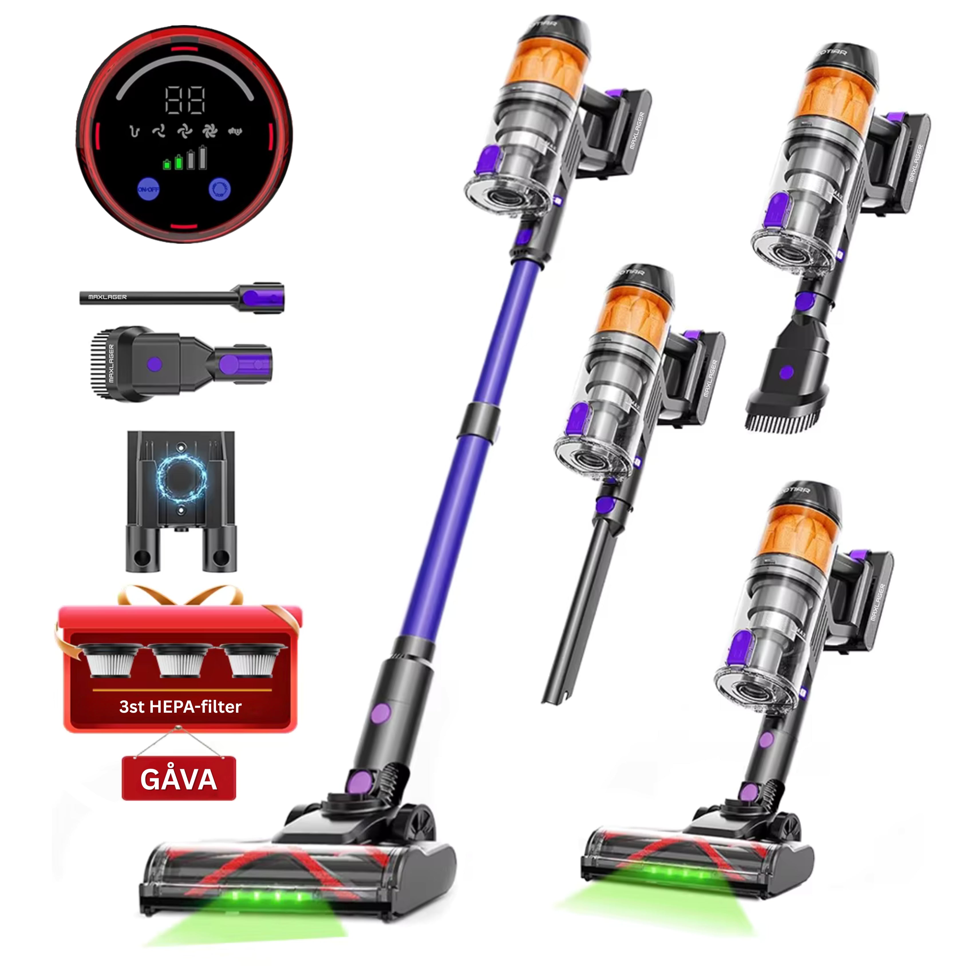 Maxlager V11 Detect Light - 500W – 50 kPa Sladdlös Dammsugare - Skaftdammsugare